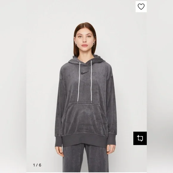 NIKE WOMEN’S GRAY TERRY HOODIE MEDIUM OVERSIZED - Picture 2 of 7